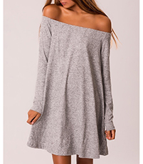Off Shoulder Mini Dress – Heather Gray / Long Sleeves / Loose Swing Style